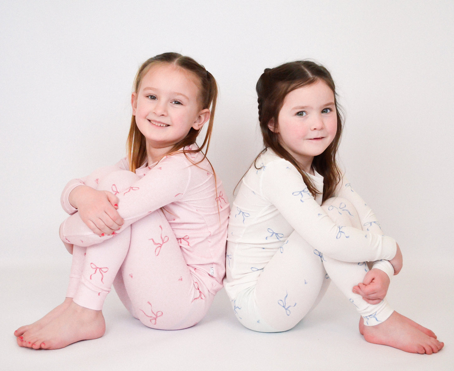 Blue Bows Ribbed Bamboo Pajama Set