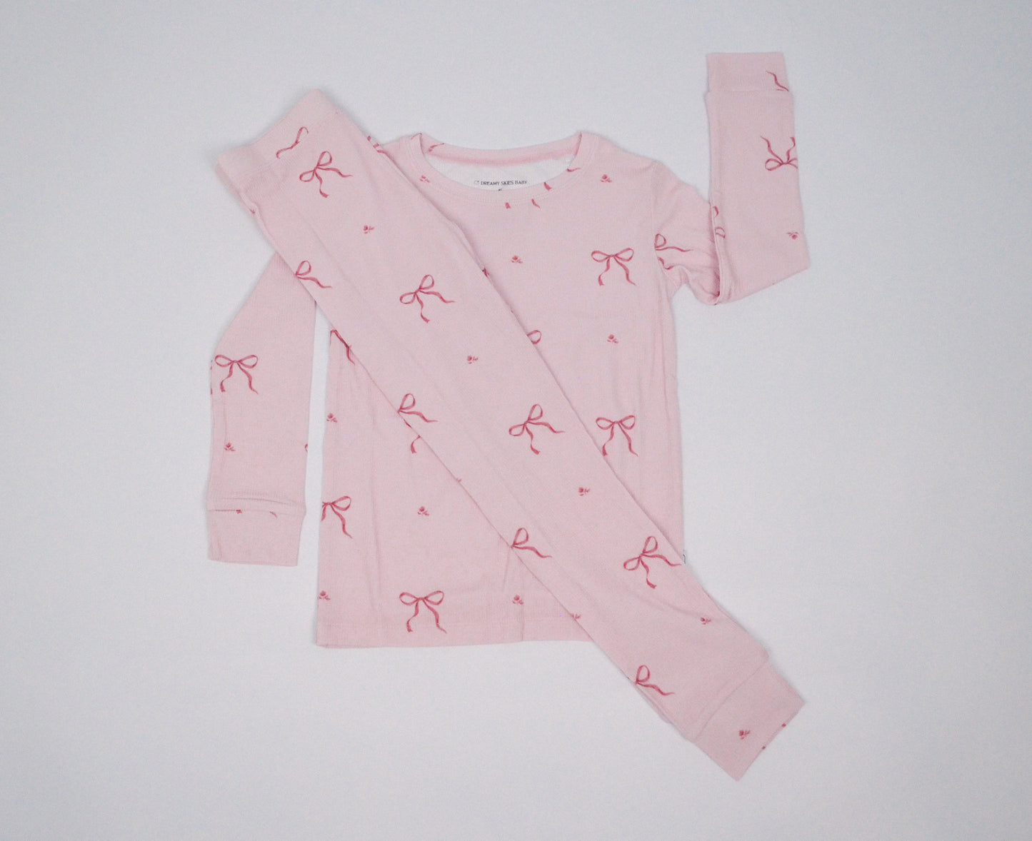 Pink Bows Ribbed Bamboo Pajama Set