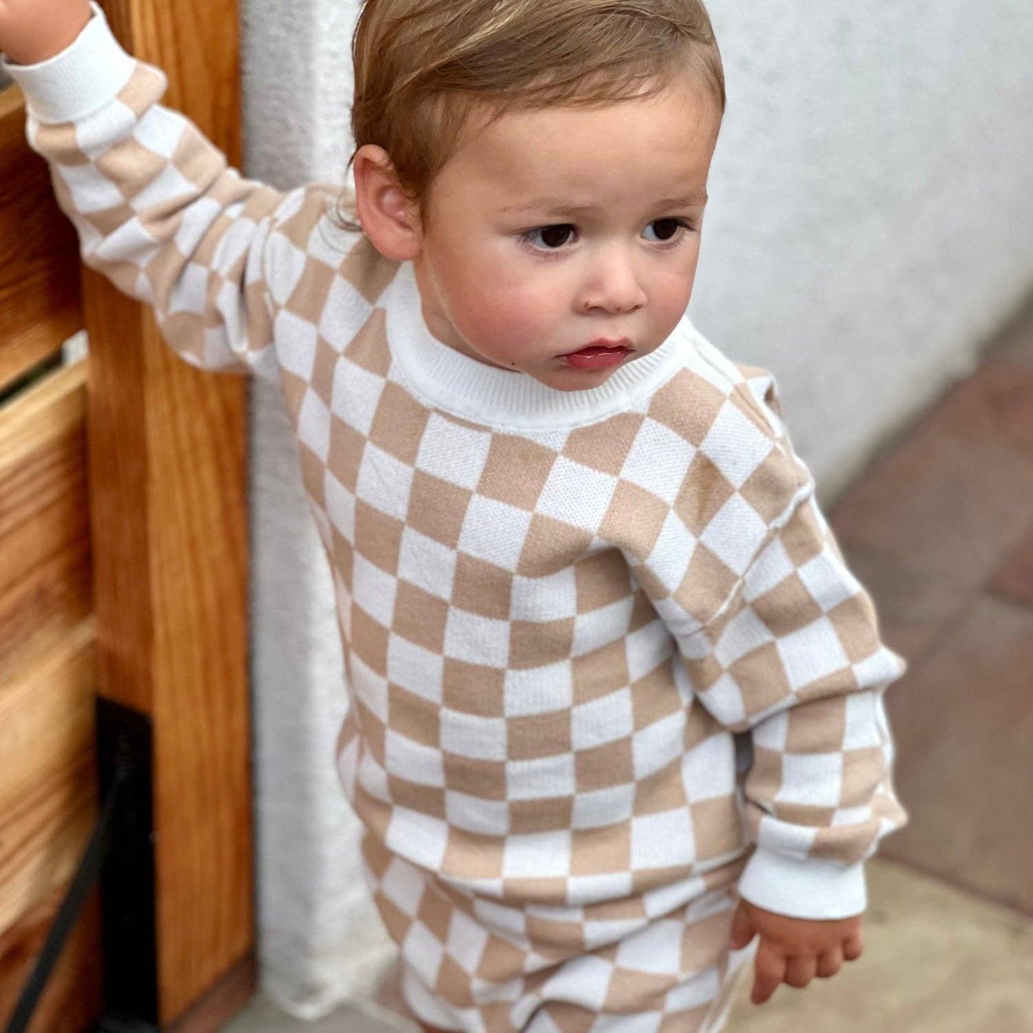 Knit Long Sleeve Set - Checkered