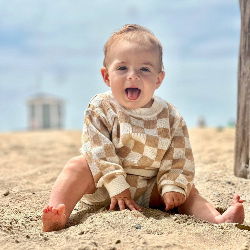 Knit Long Sleeve Set - Checkered