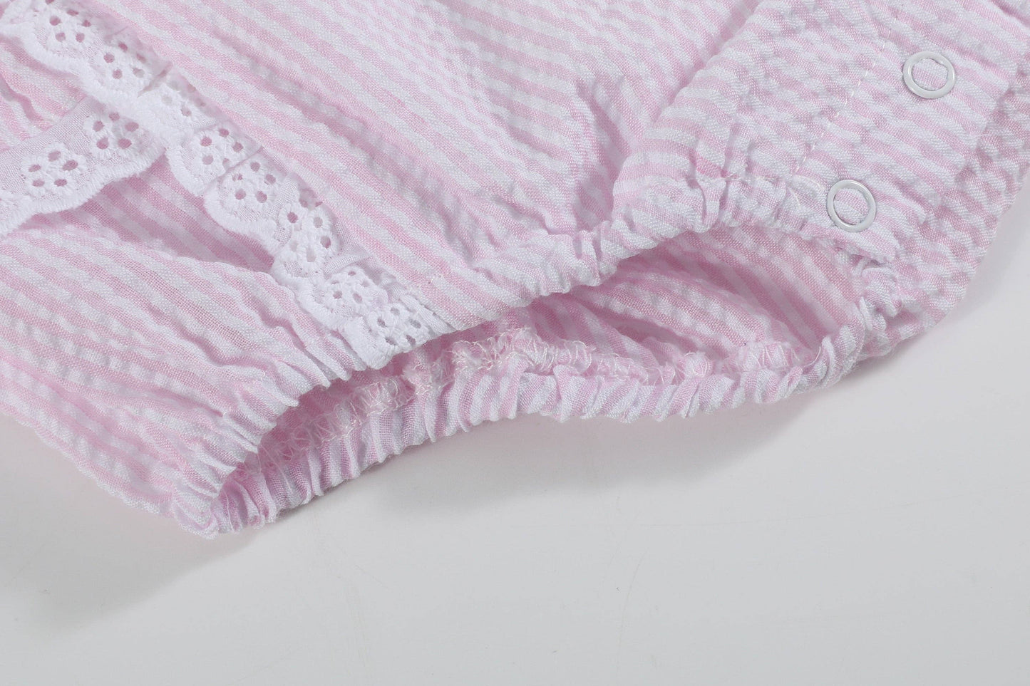 Pink Seersucker Bunny Ruffle Romper