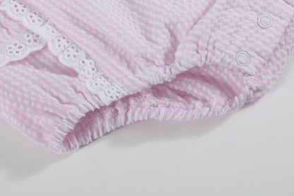 Pink Seersucker Bunny Ruffle Romper
