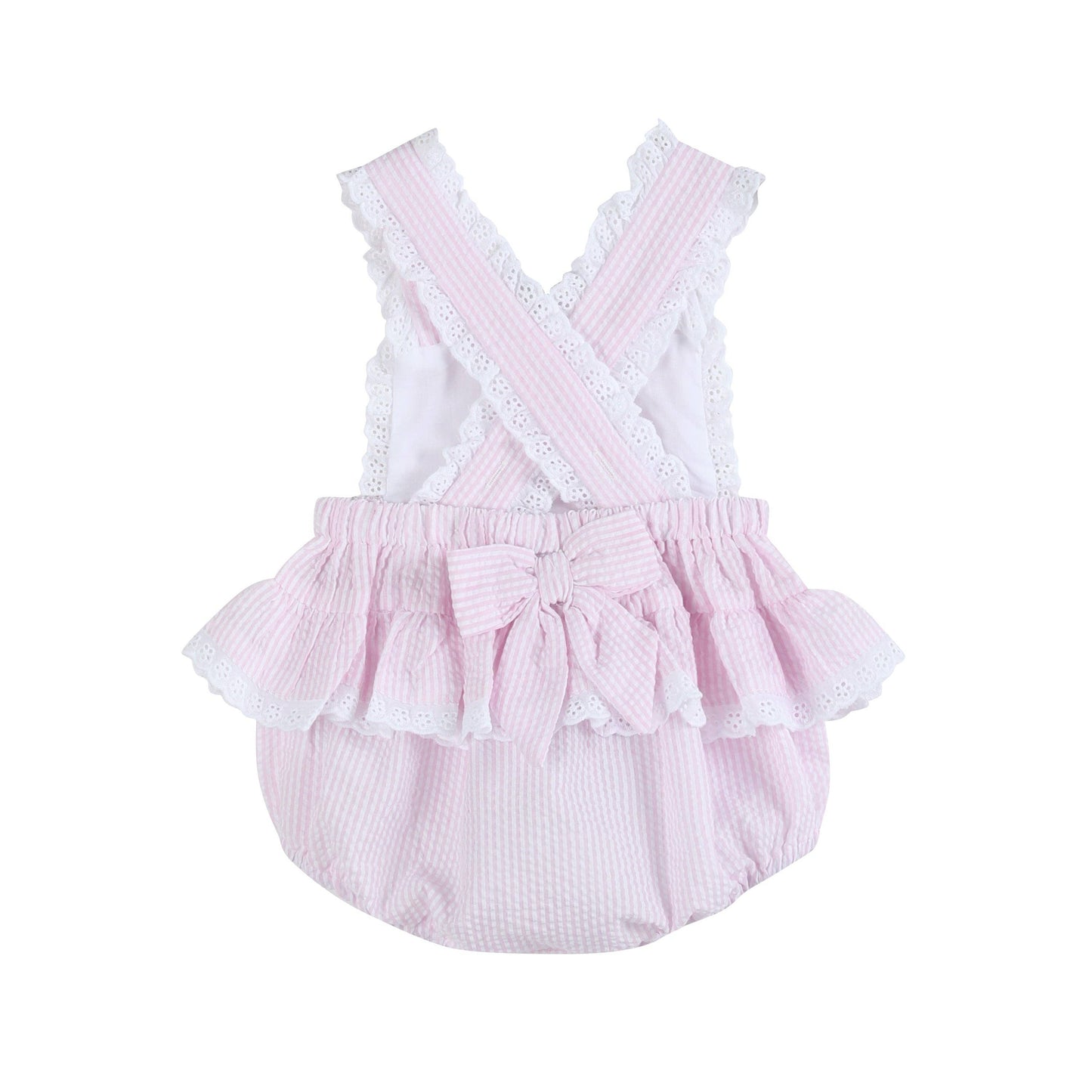 Pink Seersucker Bunny Ruffle Romper