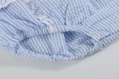 Light Blue Seersucker Bunny Ruffle Romper