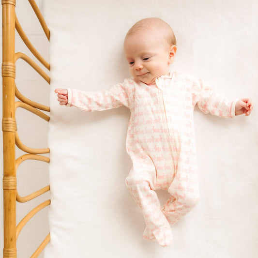 Dusty Rose Bunny Pima Cotton Hop Zip Footie