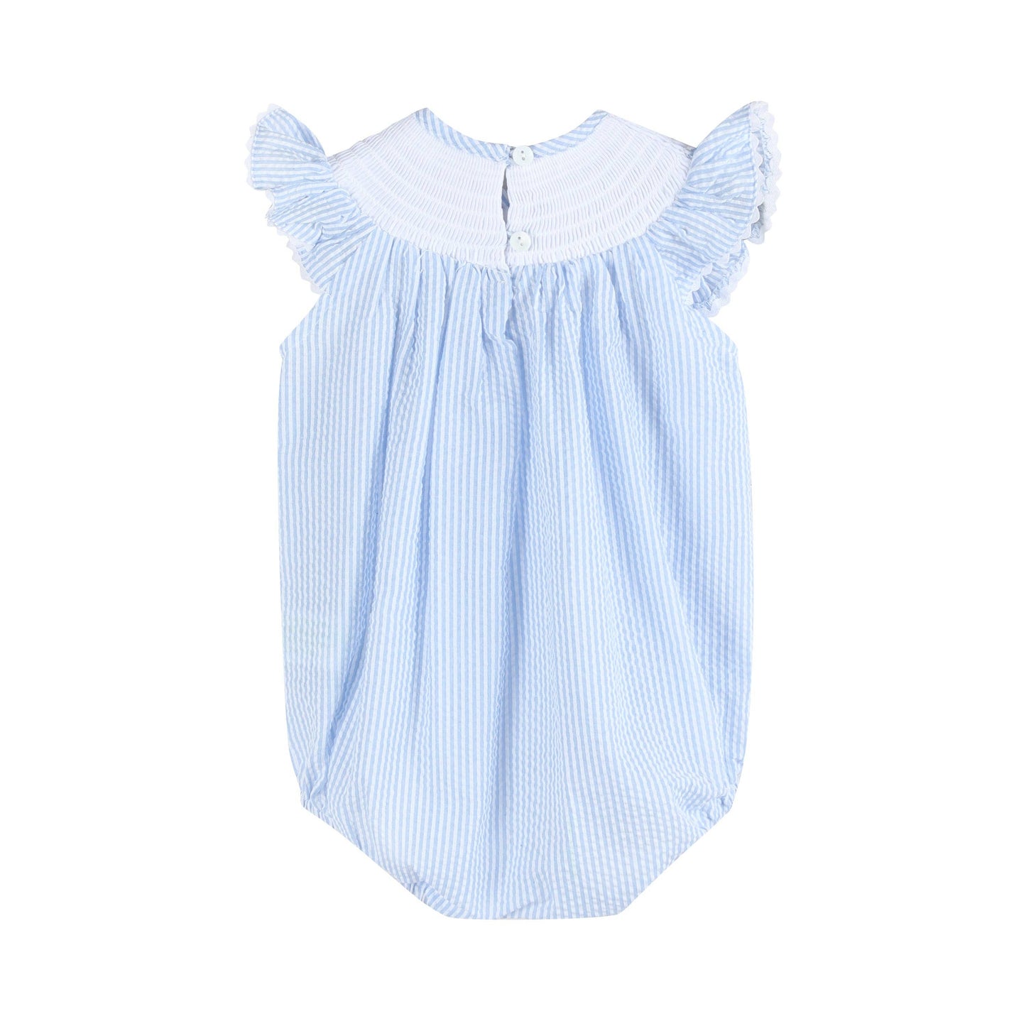 Light Blue Seersucker Bunny Smocked Flutter Romper