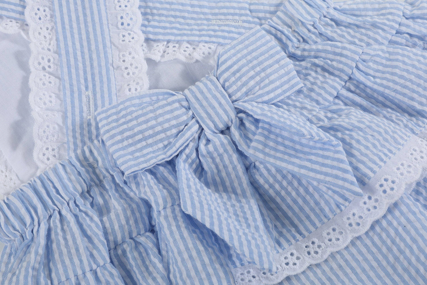 Light Blue Seersucker Bunny Ruffle Romper