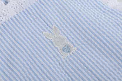 Light Blue Seersucker Bunny Ruffle Romper