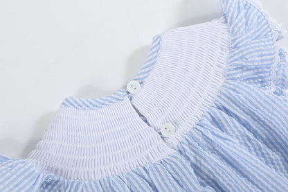 Light Blue Seersucker Bunny Smocked Flutter Romper