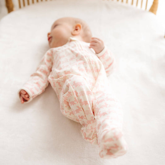 Dusty Rose Bunny Pima Cotton Hop Zip Footie