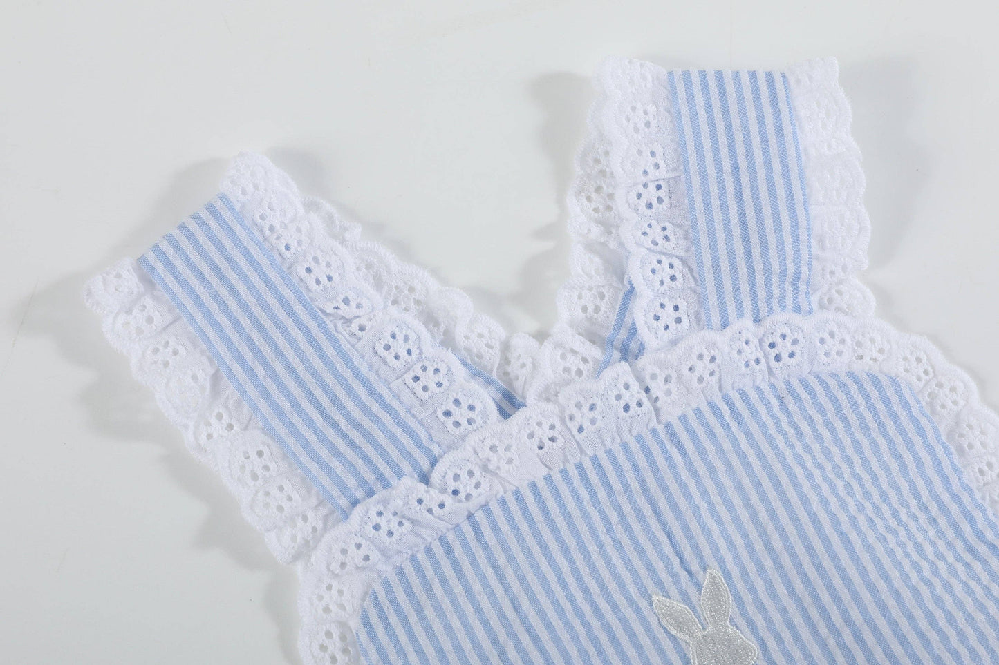 Light Blue Seersucker Bunny Ruffle Romper