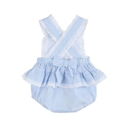 Light Blue Seersucker Bunny Ruffle Romper
