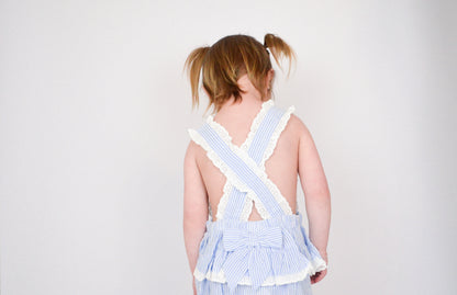 Light Blue Seersucker Bunny Ruffle Romper