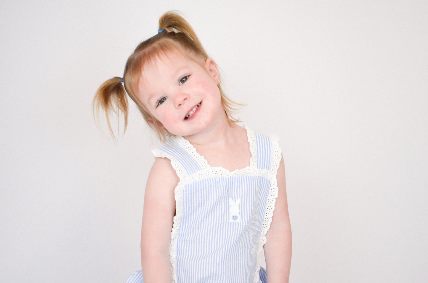 Light Blue Seersucker Bunny Ruffle Romper