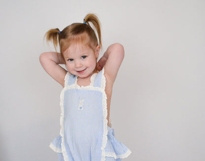 Light Blue Seersucker Bunny Ruffle Romper