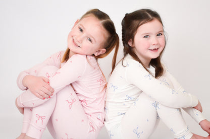 Pink Bows Ribbed Bamboo Pajama Set