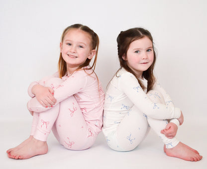 Blue Bows Ribbed Bamboo Pajama Set