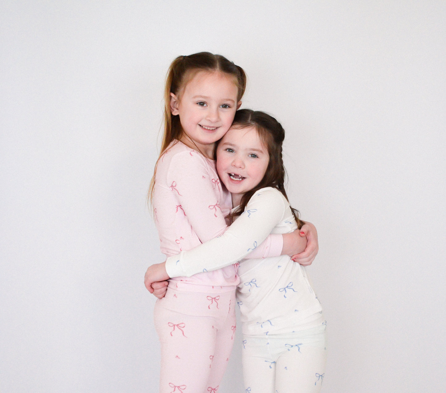 Blue Bows Ribbed Bamboo Pajama Set