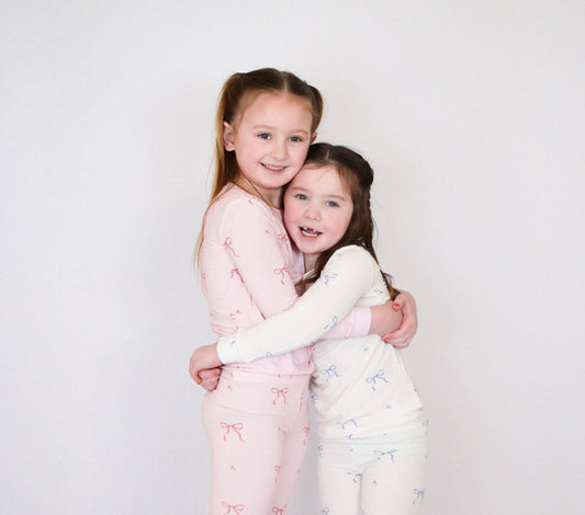 Blue Bows Ribbed Bamboo Pajama Set