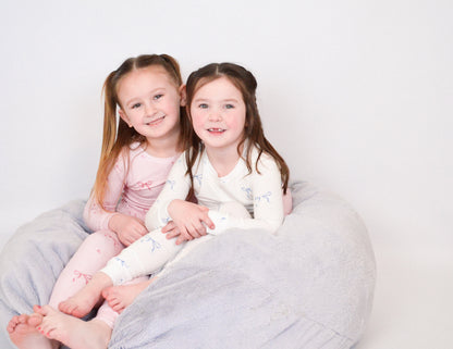 Blue Bows Ribbed Bamboo Pajama Set