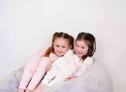 Blue Bows Ribbed Bamboo Pajama Set