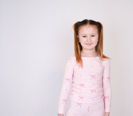 Pink Bows Ribbed Bamboo Pajama Set