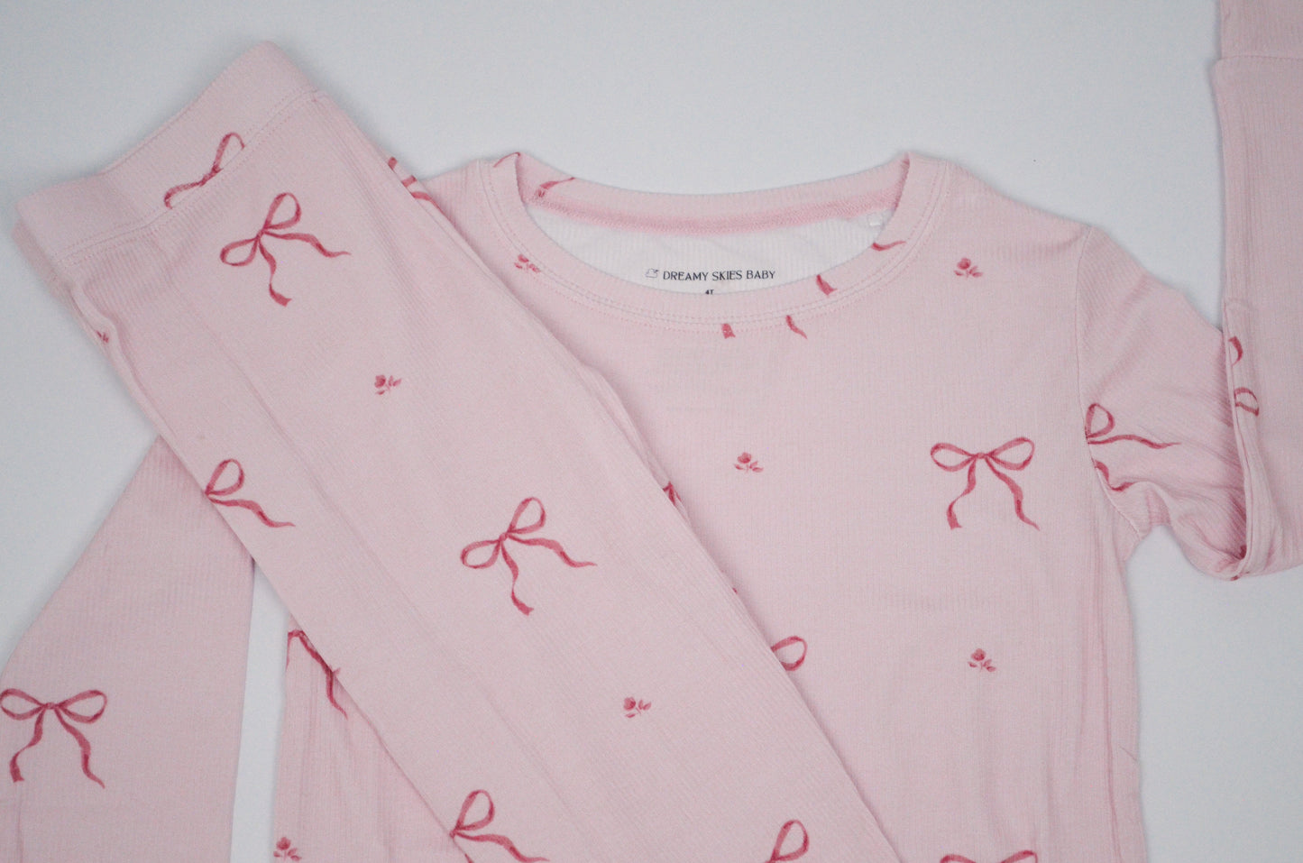 Pink Bows Ribbed Bamboo Pajama Set