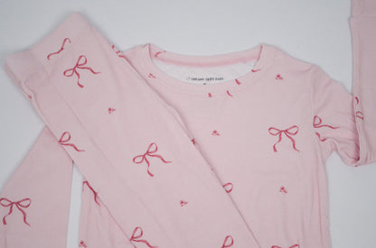 Pink Bows Ribbed Bamboo Pajama Set
