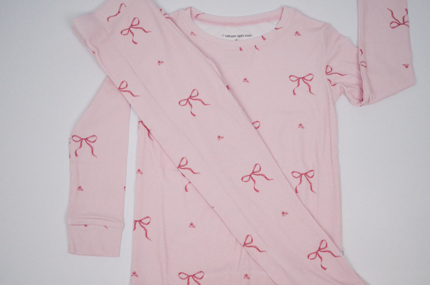 Pink Bows Ribbed Bamboo Pajama Set