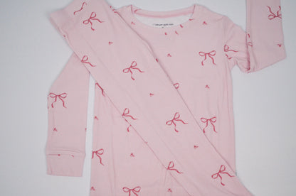 Pink Bows Ribbed Bamboo Pajama Set