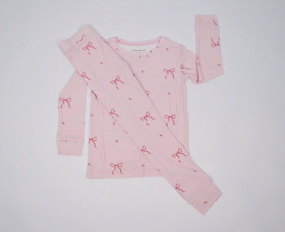 Pink Bows Ribbed Bamboo Pajama Set