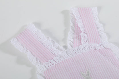 Pink Seersucker Bunny Ruffle Romper