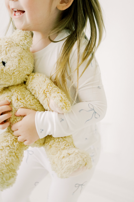 Blue Bows Ribbed Bamboo Pajama Set