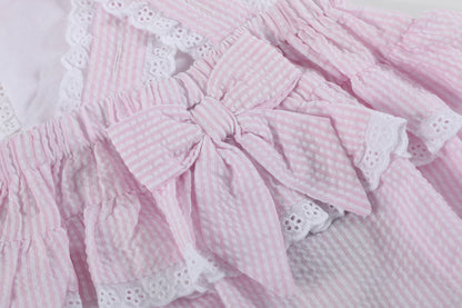 Pink Seersucker Bunny Ruffle Romper