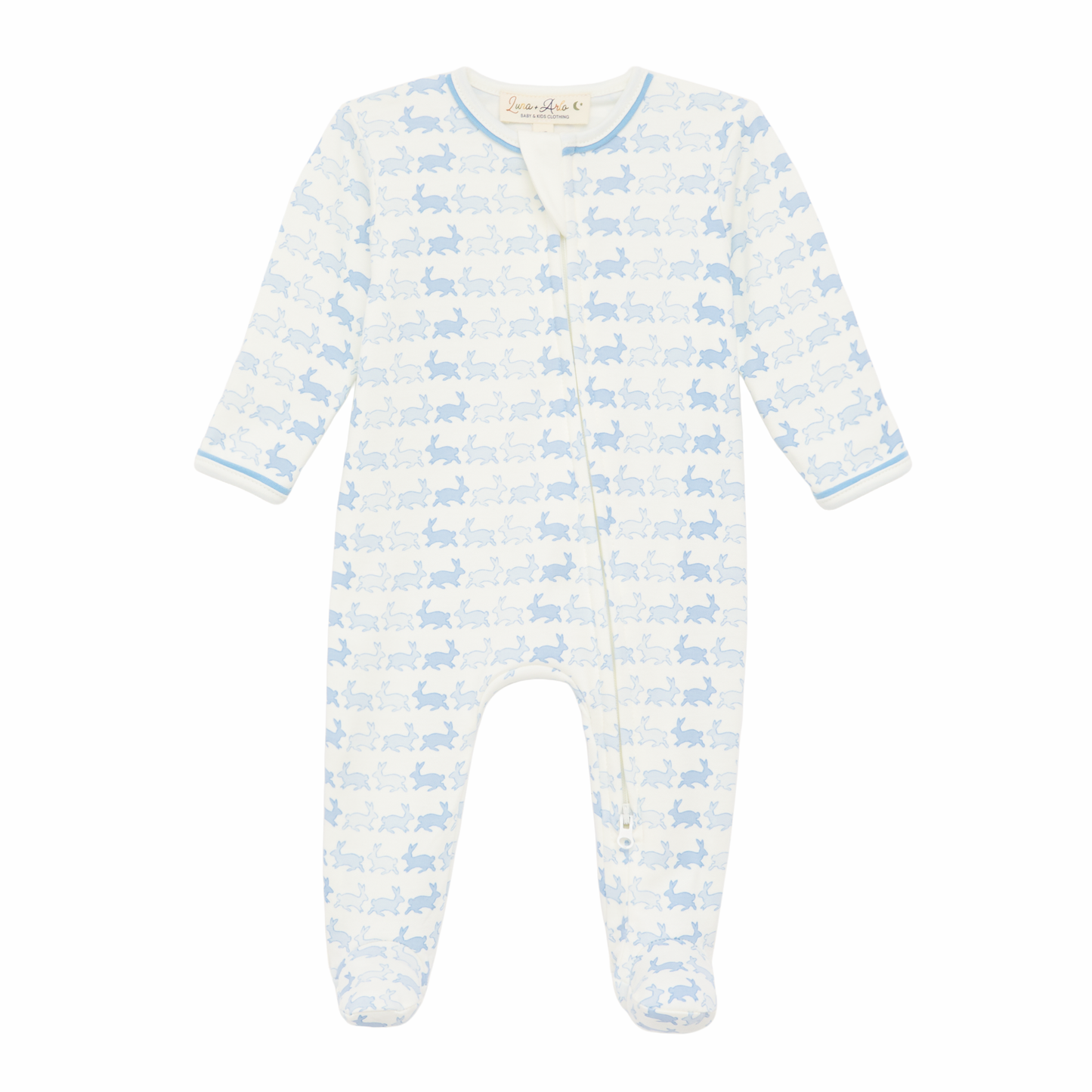 Sky Bunny Hop Pima Cotton Zip Footie