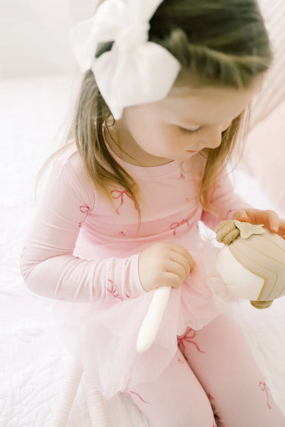 Pink Bows Ribbed Bamboo Pajama Set