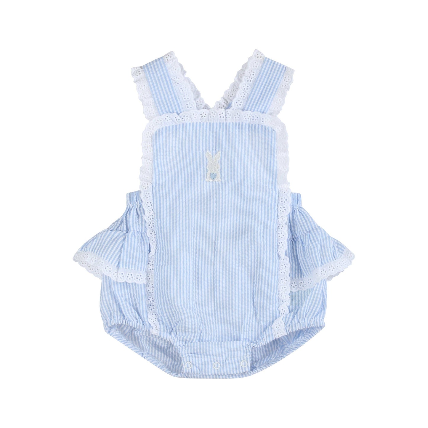 Light Blue Seersucker Bunny Ruffle Romper