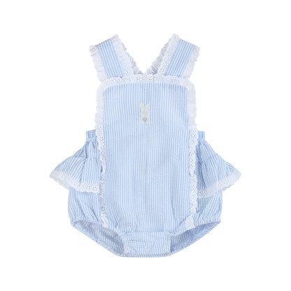Light Blue Seersucker Bunny Ruffle Romper