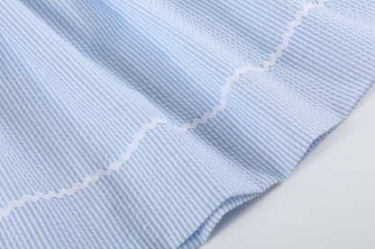 Light Blue Seersucker Bunny Smocked Bishop Dress