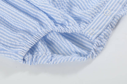 Light Blue Seersucker Bunny Smocked Flutter Romper