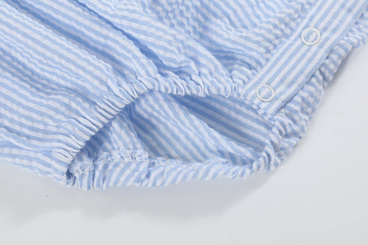 Light Blue Seersucker Bunny Smocked Flutter Romper