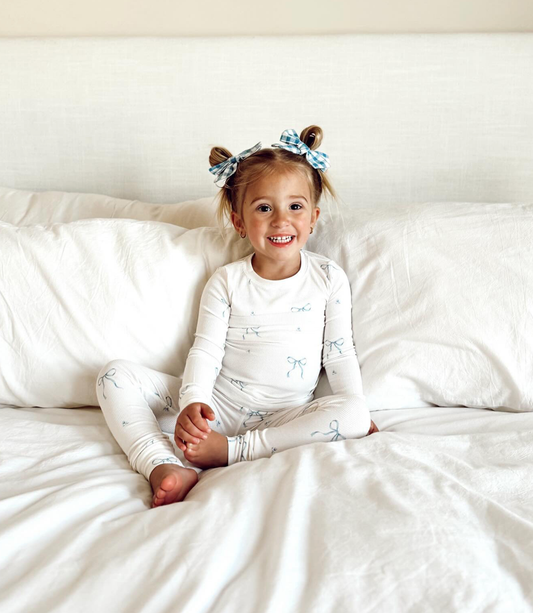 Blue Bows Ribbed Bamboo Pajama Set